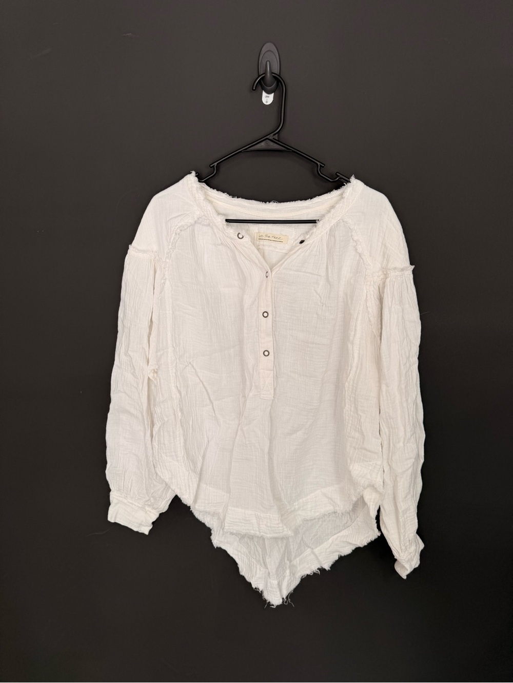 We The Free White Gauze Button Henley Blouse